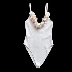 Joie Rosette Appliqué Bodysuit Cream NWT Adjustable Straps Snap Closure Size M
